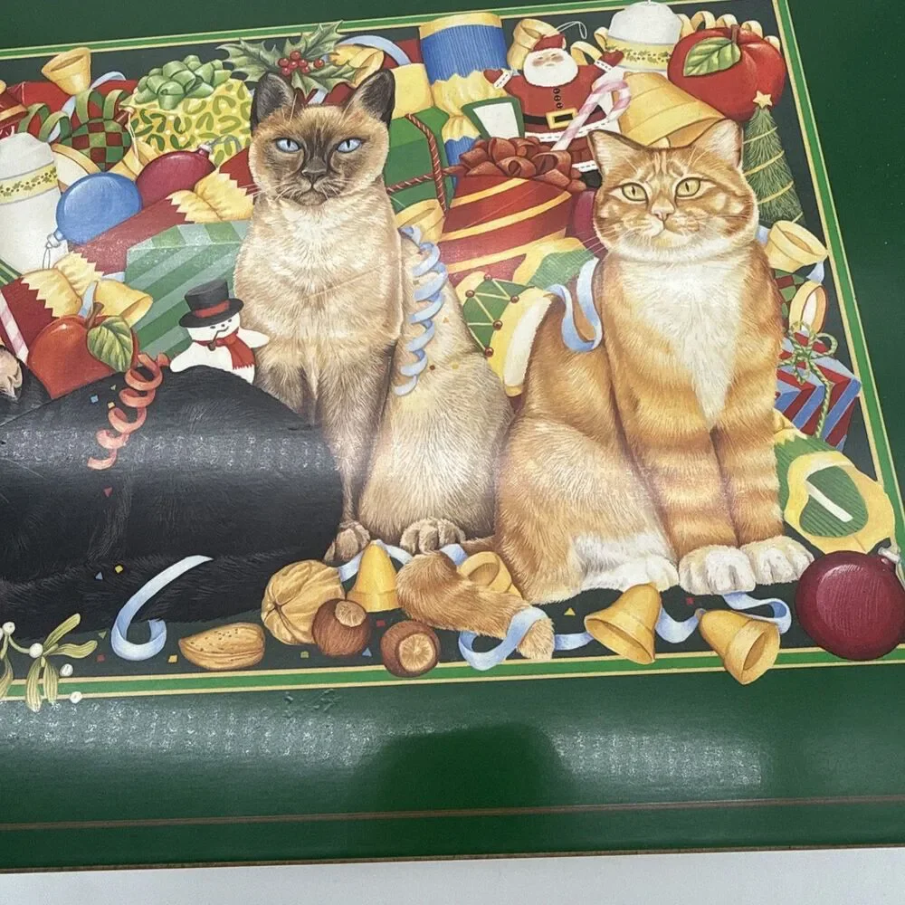 Vintage Pimpernel Cork Backed Placemat Cats Christmas Decorative Holiday Festive